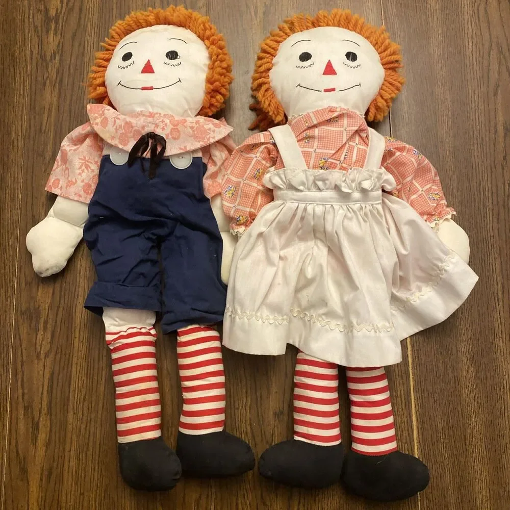 Vintage Raggedy Ann & Andy Plush Dolls Soft Toy Collectible Handmade Large